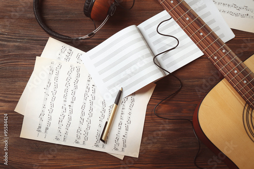 Guitar with earphones and m...