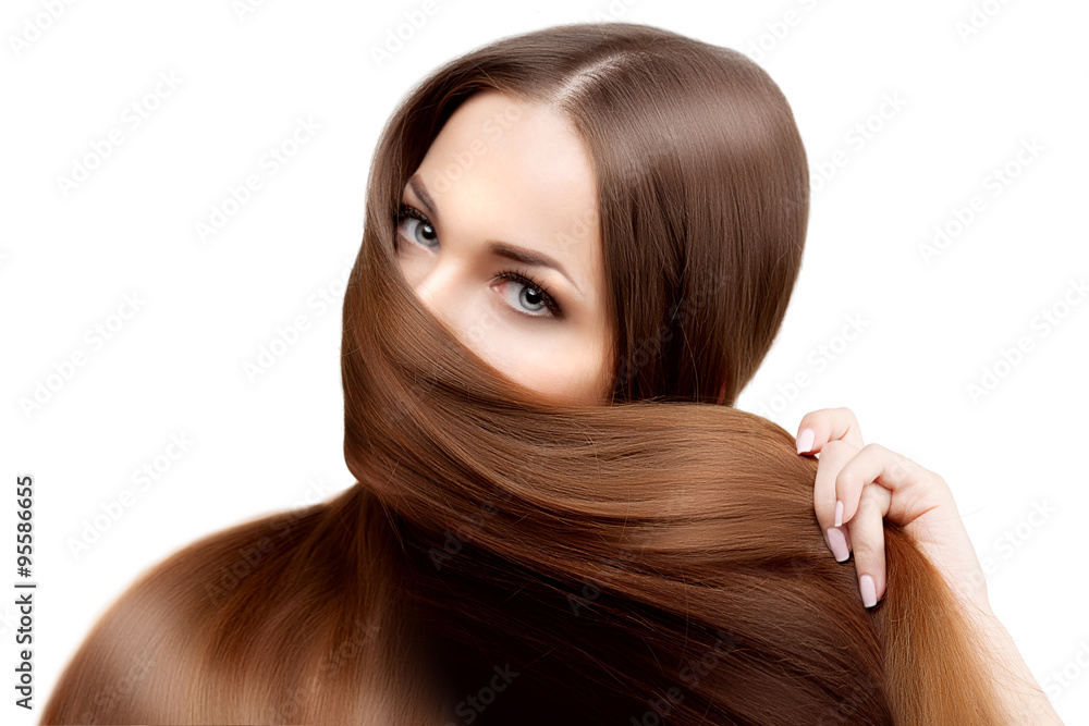 Long hair. Hairstyle. Hair Salon. Fashion model with shiny hair. Stock ...