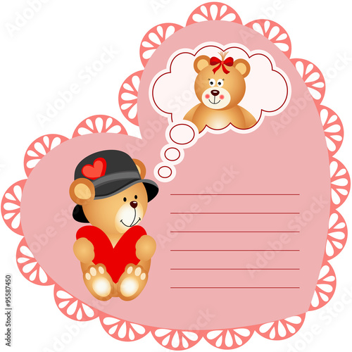 Heart shaped valentine card with teddy bear
