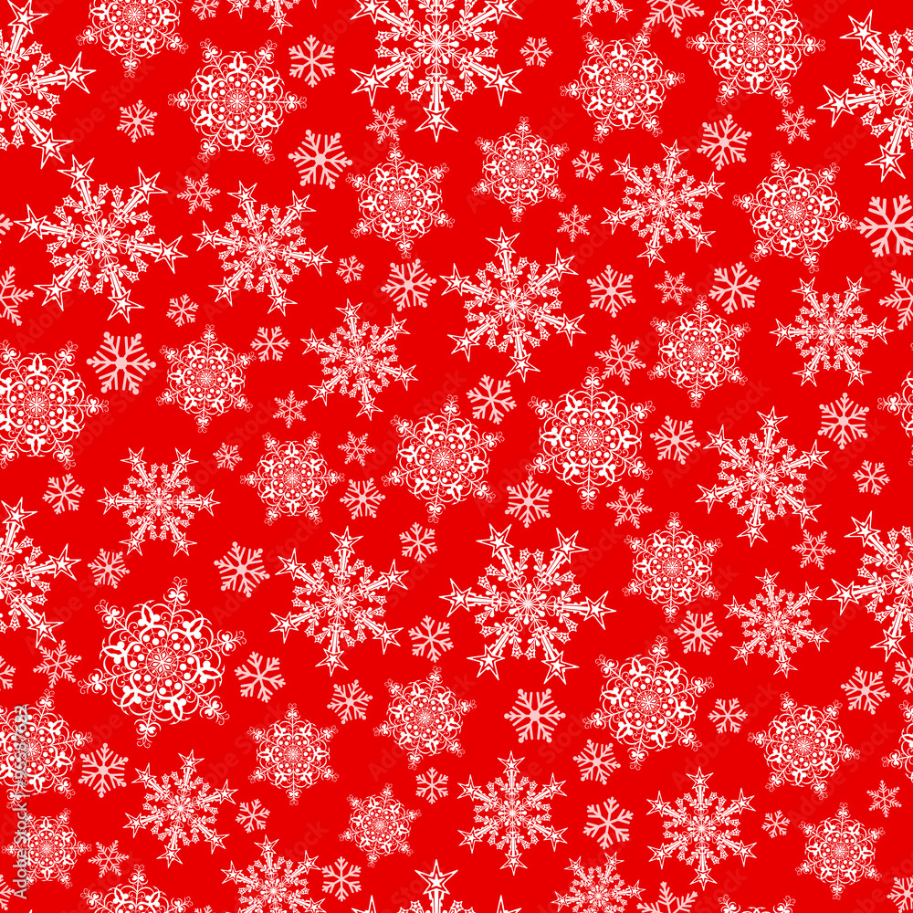 Seamless pattern of snowflakes, white on red Seamless pattern of snowflakes, white on red