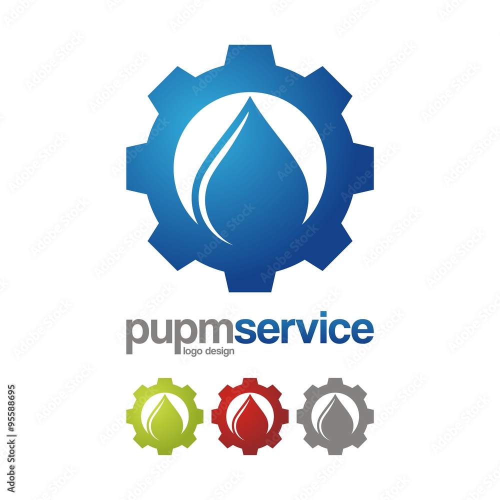 Water And Gear Logo Design. Gas and oil industrial logo design idea. Water drop, gear.