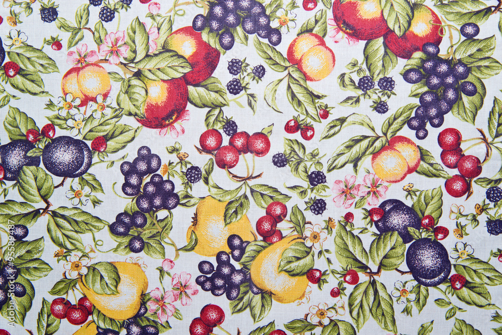 Fragment of colorful retro tapestry textile pattern with floral ornament and flowers useful as background Fragment of colorful retro tapestry textile pattern with floral ornament and flowers useful as background