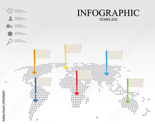 infographic world map with empty pointers and icon vector graphic