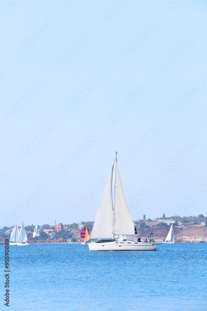 Fototapeta premium Sailing yacht on river