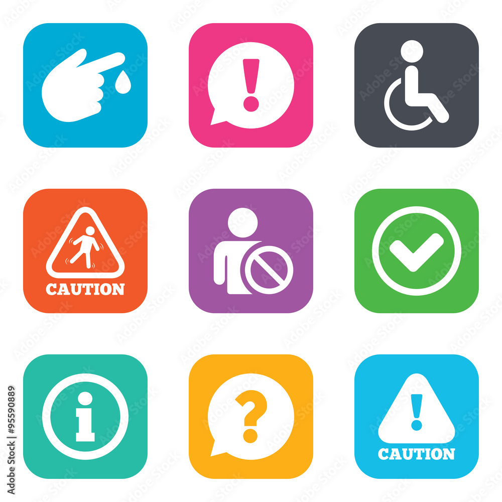 Caution and attention icons. Information signs. Caution and attention icons. Information signs.