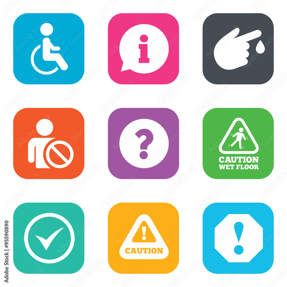 Attention notification icons. Information signs. Attention notification icons. Information signs.