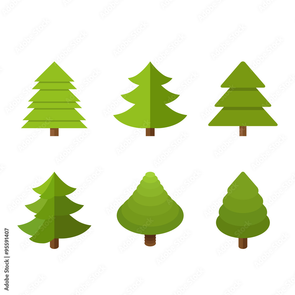 Set of flat and isometric vector christmas trees Set of flat and isometric vector christmas trees