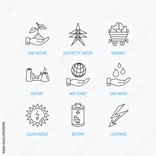 Save nature, planet and water icons. Minerals.