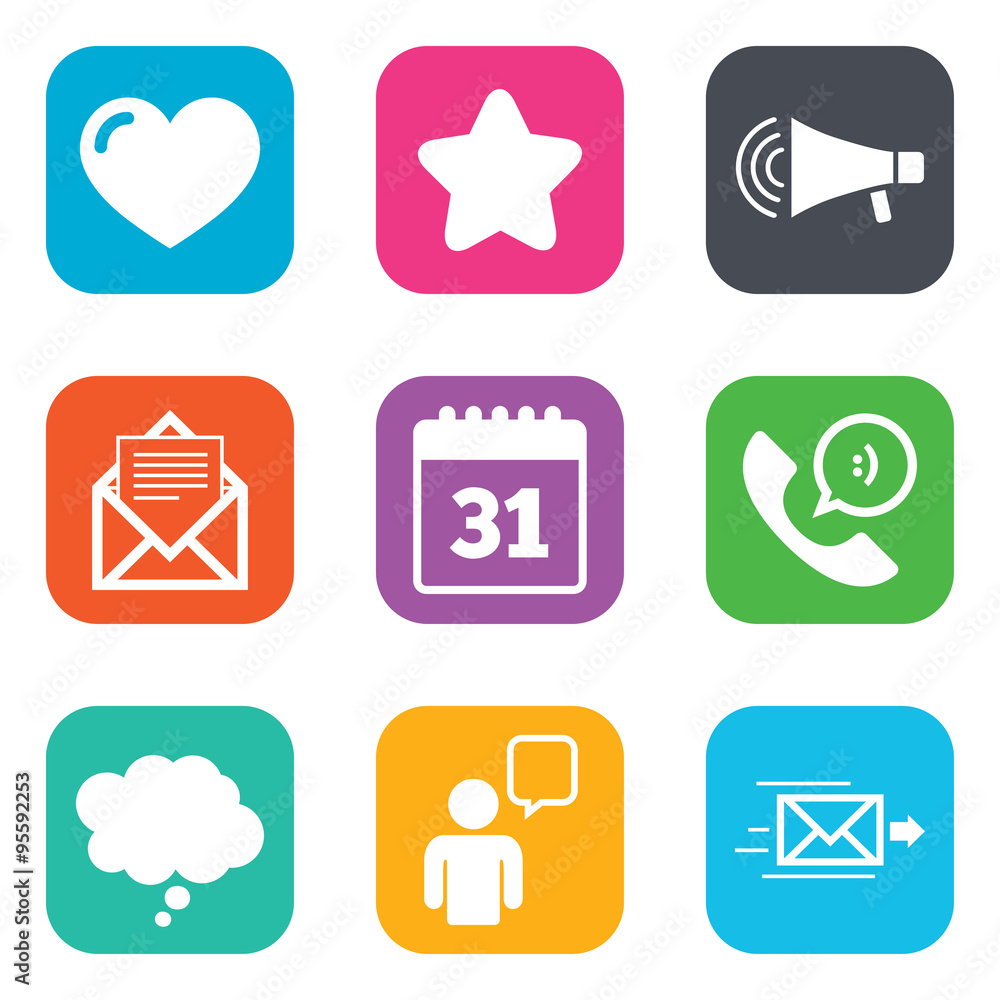Mail, contact icons. Communication signs. Mail, contact icons. Communication signs.