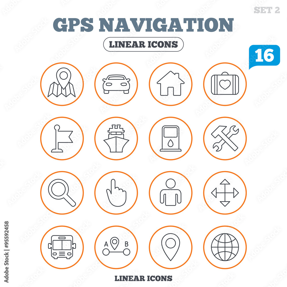 GPS navigation icon. Car, Bus and Ship transport GPS navigation icon. Car, Bus and Ship transport