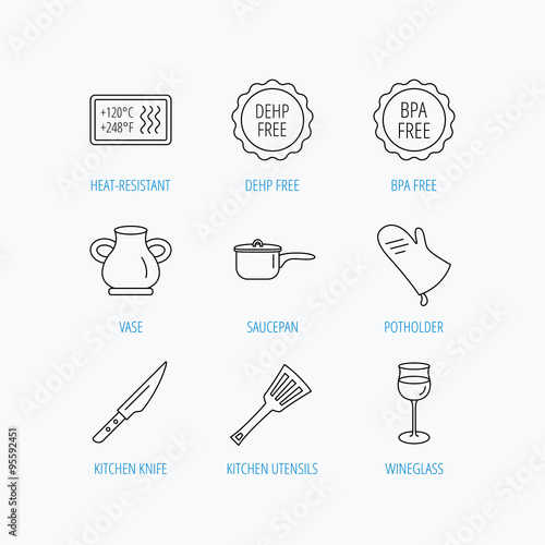 Saucepan, potholder and wineglass icons.