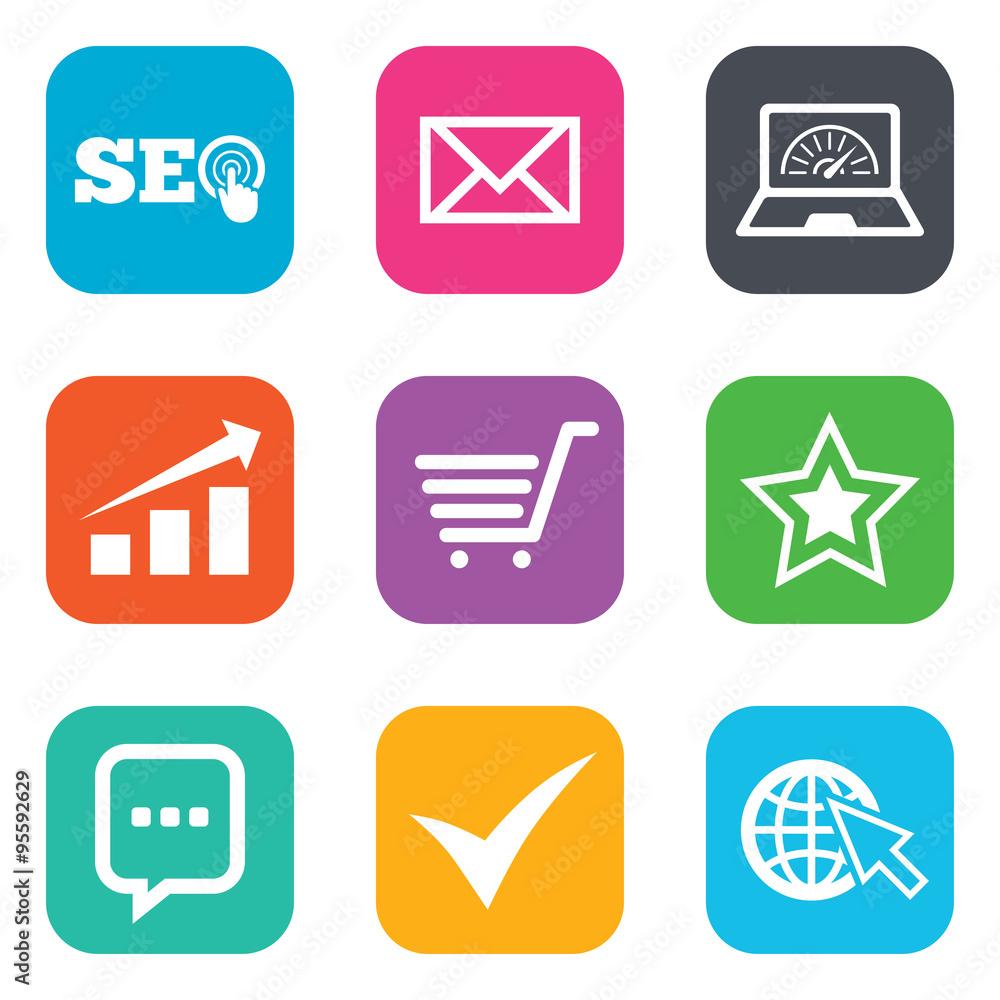 Internet, seo icons. Star, shopping signs. Internet, seo icons. Star, shopping signs.