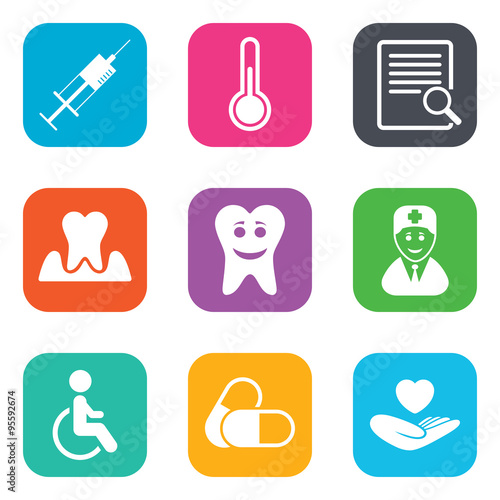 Medicine, medical health and diagnosis icons.