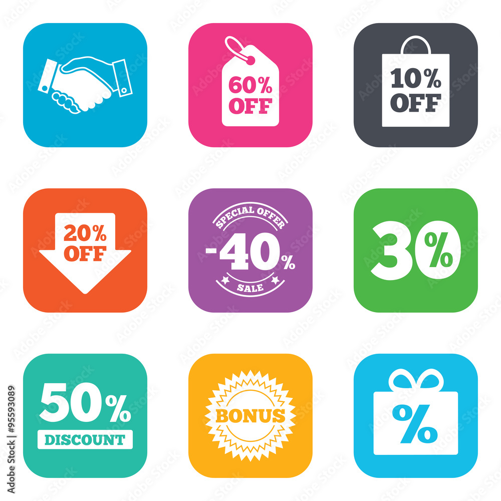 Sale discounts icon. Shopping, deal signs. Sale discounts icon. Shopping, deal signs.