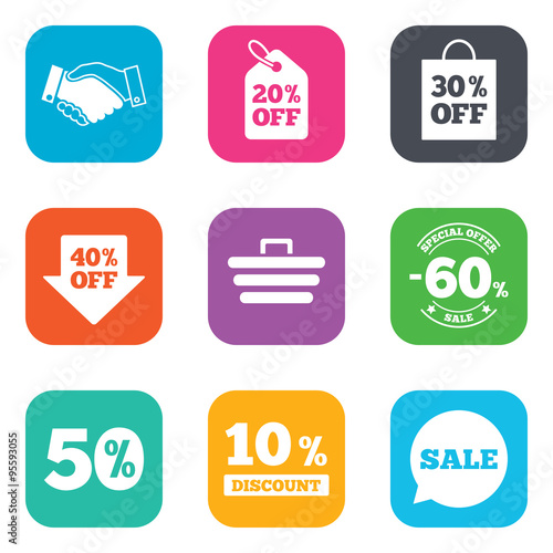 Sale discounts icon. Shopping, deal signs.