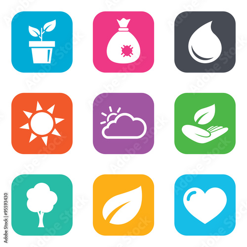 Sprout, leaf icons. Garden and weather signs.