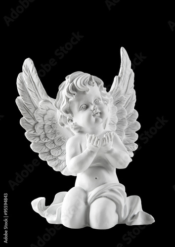 Bild auf Leinwand Little white guardian angel isolated on black background