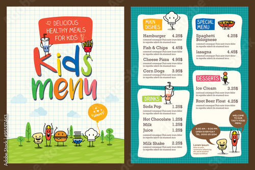 Cute colorful kids meal menu template