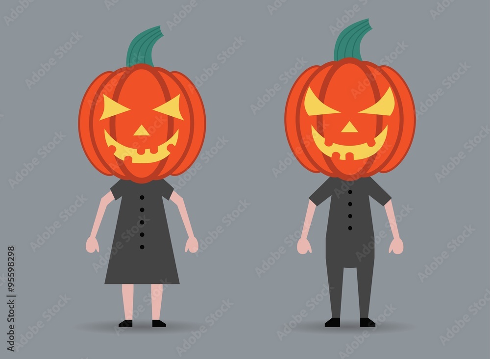 boy and girl with pumpkin head boy and girl with pumpkin head