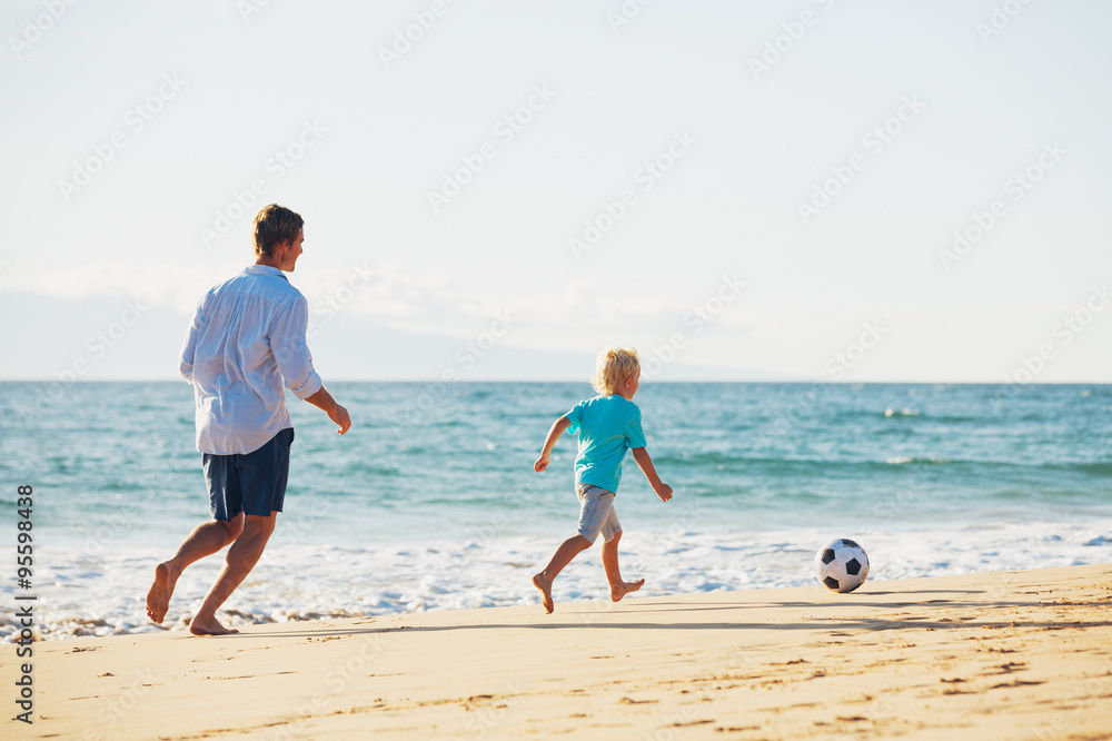 Father and Son Playing Soccer