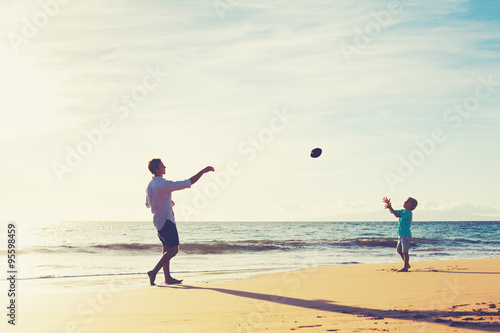 Father and Son Playing Catch Throwing Football