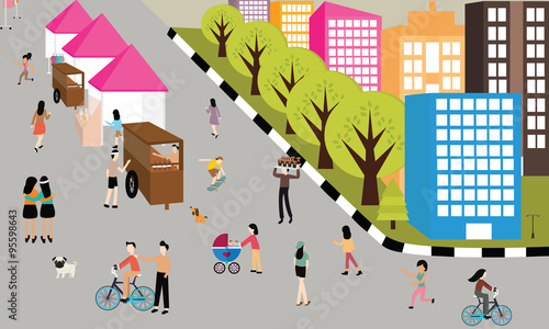 people jogging walking activities road on car free day  outdoor urban town