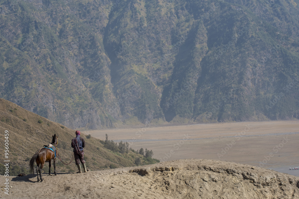 Obraz premium Horse riding service around Bromo Tengger Semeru National Park, East Java, Indonesia.