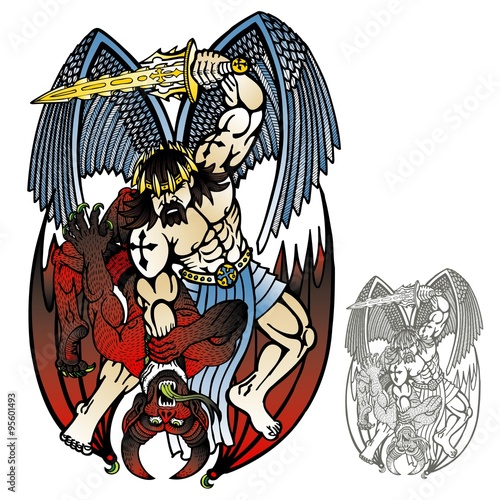 Jesus Angel defeating Devil Satan
