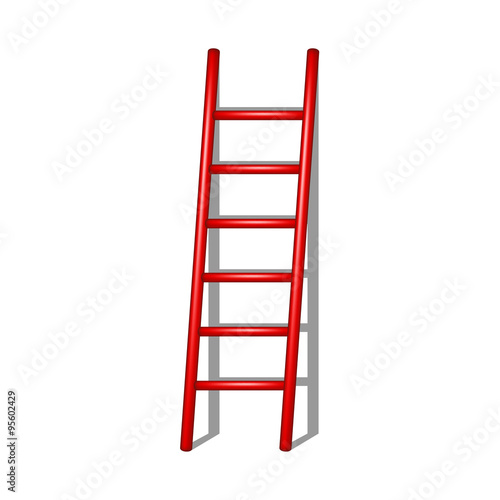 Wooden ladder in red design with shadow