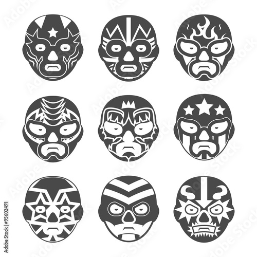 Lucha libre, mexican wrestling masks icons set