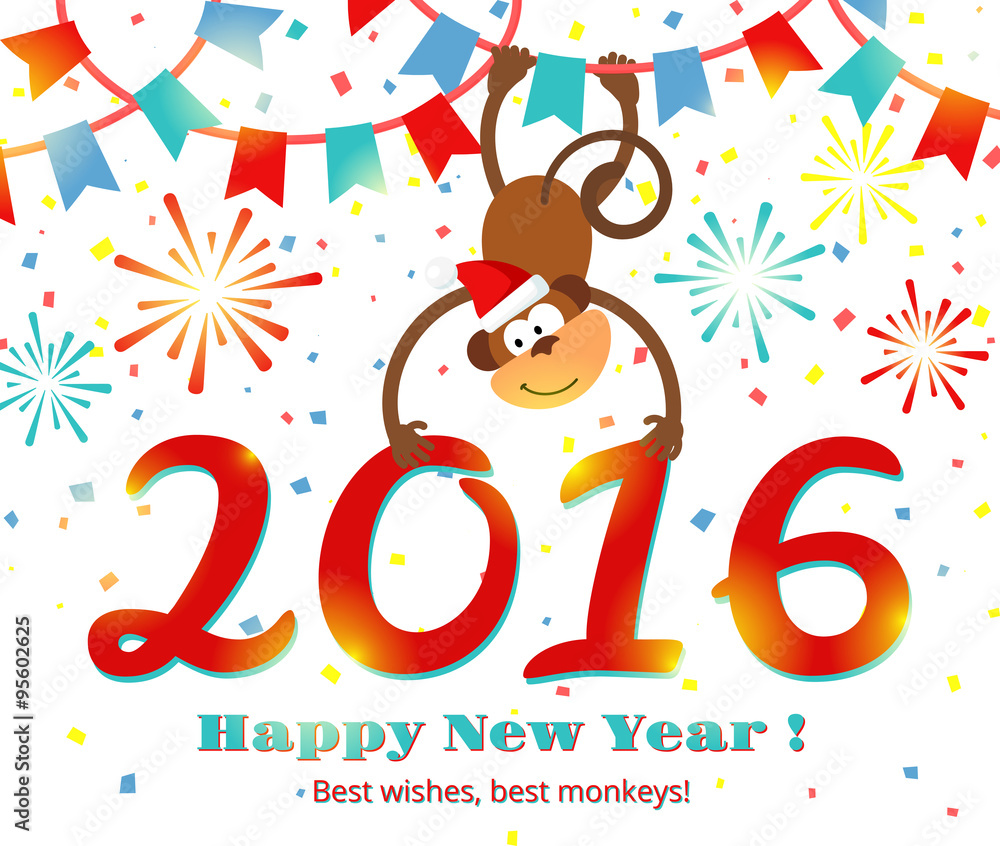 Fototapeta premium New Year 2016 monkey vector card