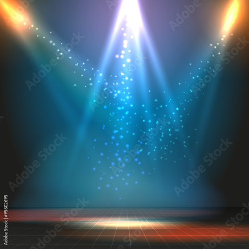 Show or dance floor vector background with spotlights