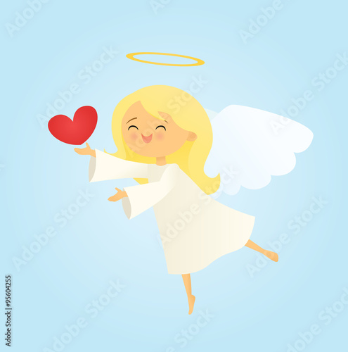 Smiling angel with a red heart