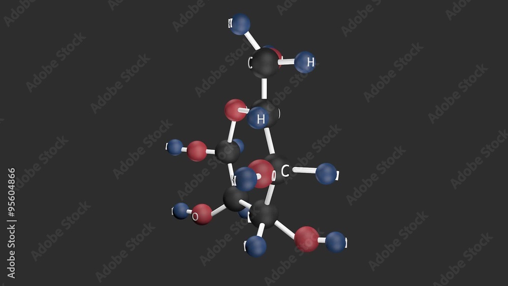 Glucose molecular structure.Molecular structure of glucose, sugar. 3D animation.
