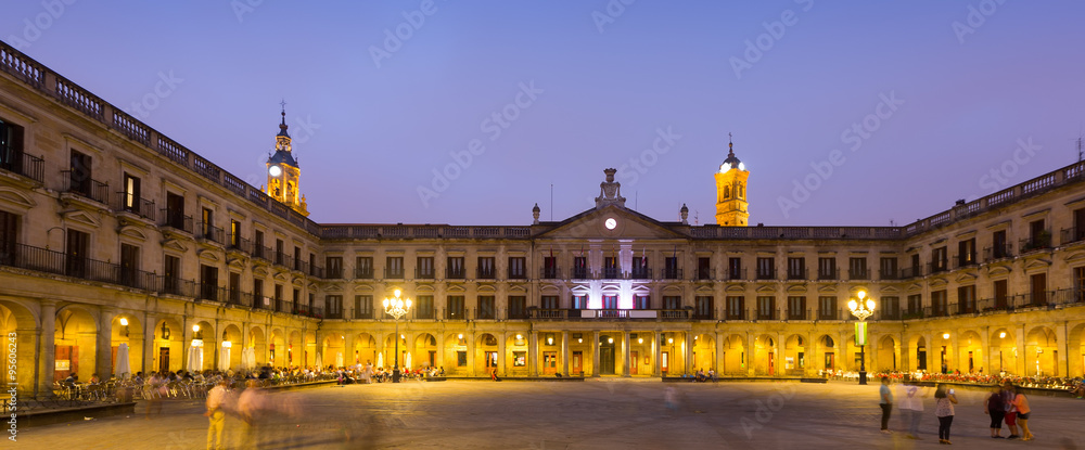 Evening view of  Berria Square  and city hall. Vitoria-Gasteiz