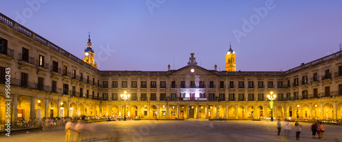 Evening view of Berria Square and city hall. Vitoria-Gasteiz