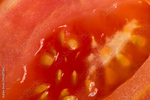 Closeup of a sliced tomato with Seeds