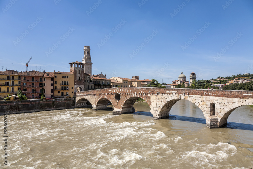 Beautiful view of old houses and river in Verona