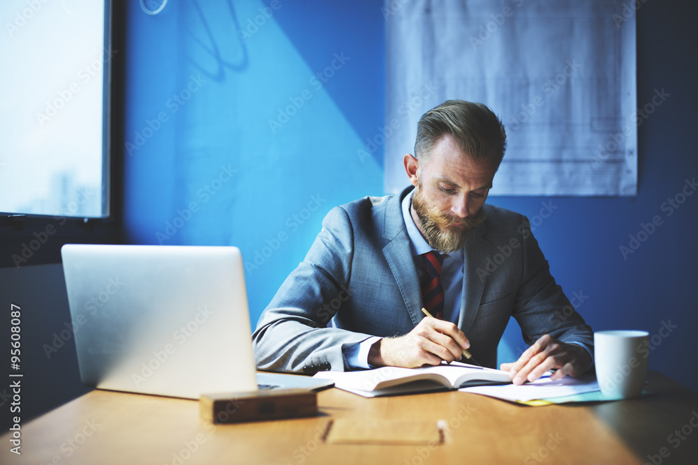 Businessman Working Determine Workspace Lifestyle Concept Businessman Working Determine Workspace Lifestyle Concept