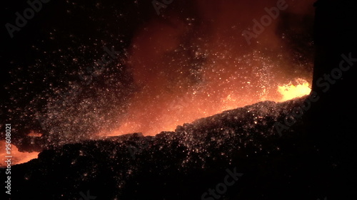 molten pig iron from a blast furnace follows slow motion 2