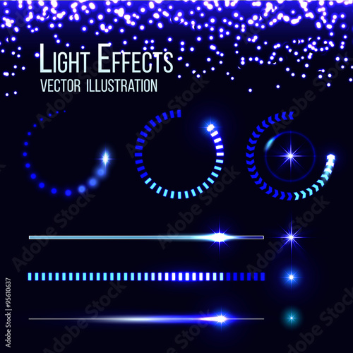 Glowing preloaders and progress bars vector set