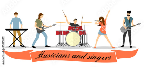 Musicians and singers vector set. Rock band illustration