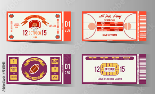 Rugby and Basketball ticket vector design template