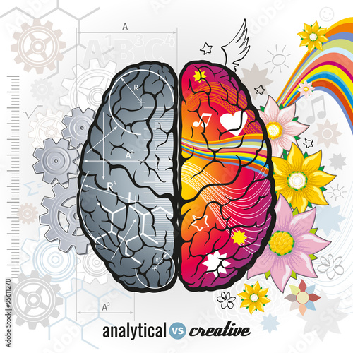 Left analytical and right creativity brain functions vector concept illustrations