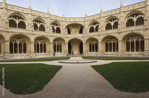 Internal cloister of Jeronimos Monastery in Lisbon, Portugal