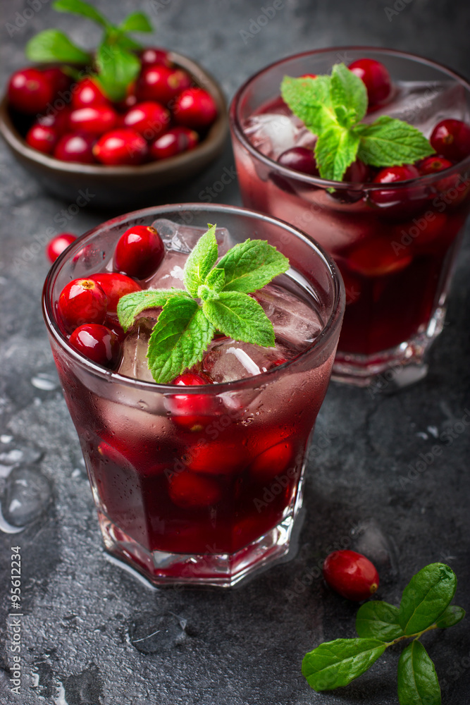 refreshing cocktail with cranberry and ice refreshing cocktail with cranberry and ice