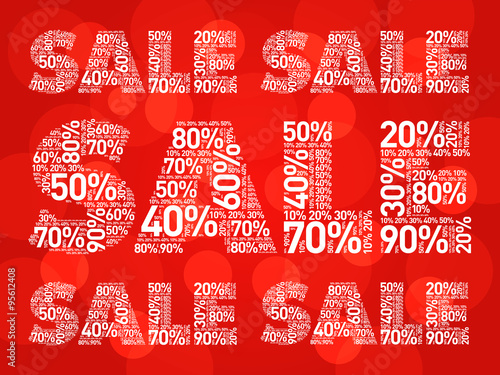 Sale percents composed in word cloud, business concept