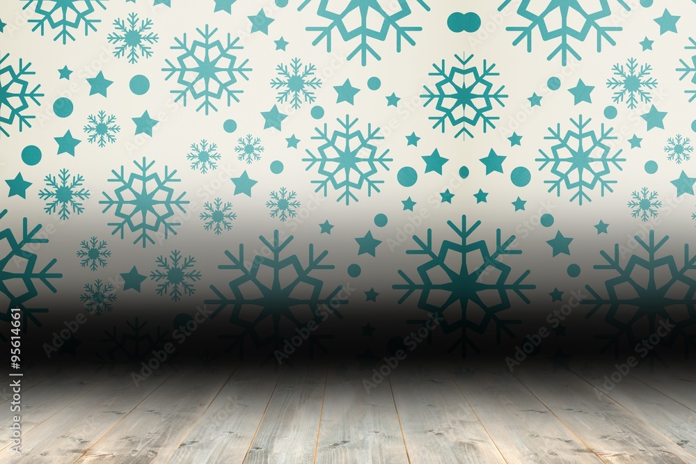 Snowflake wallpaper over floor boards Snowflake wallpaper over floor boards