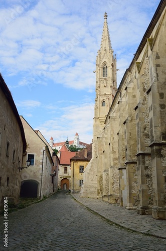 Photography Old street bratislava with castle in background