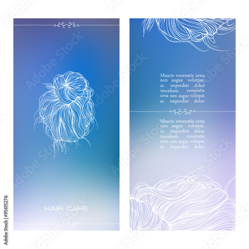 Vector illustration of beautiful female hairstyle. View from the back. Colorful blurred background. Collected hair in a stylish bun.